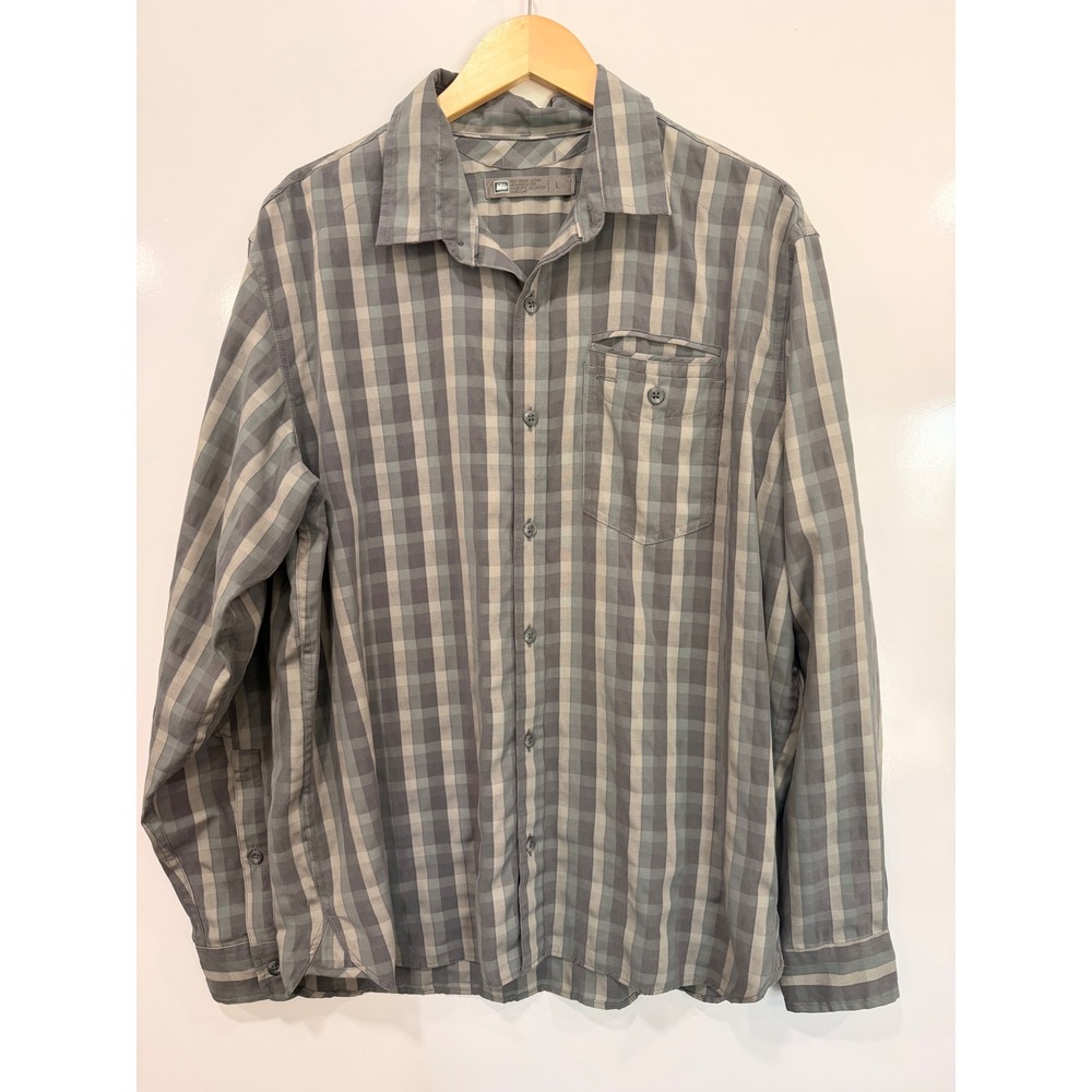 REI Co-op Mens Gray‎ Plaid Modal Blend Long Sleeve Hiking Shirt Large